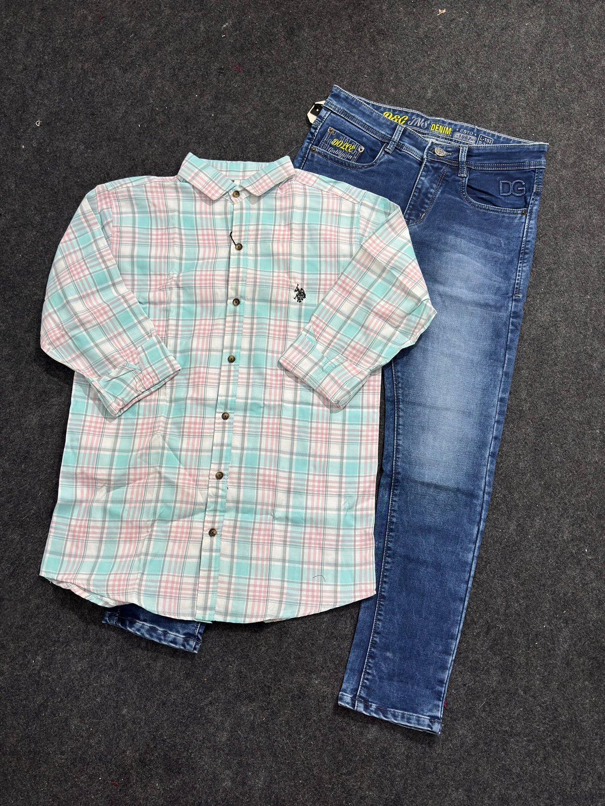Premium Chex shirt Denim Jeans Combo