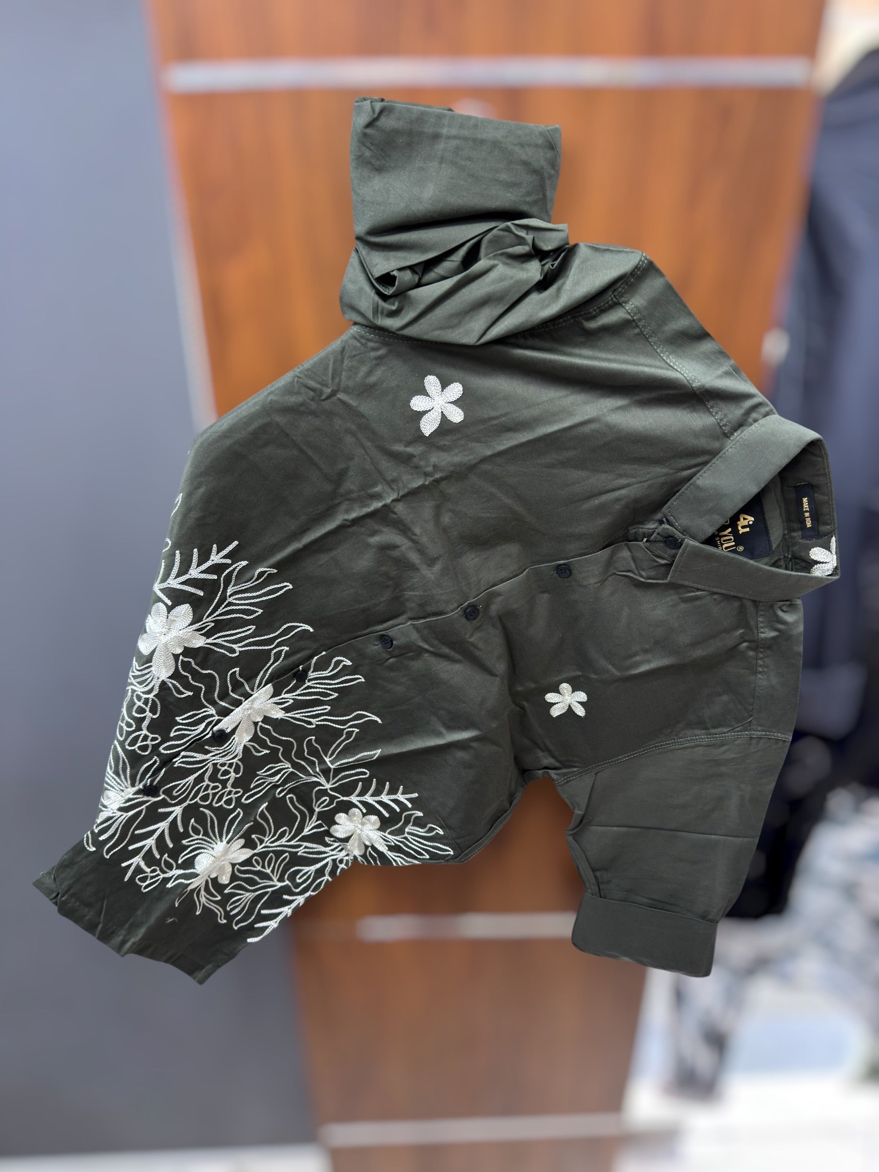 Embroidery shirt Full sleeve Green