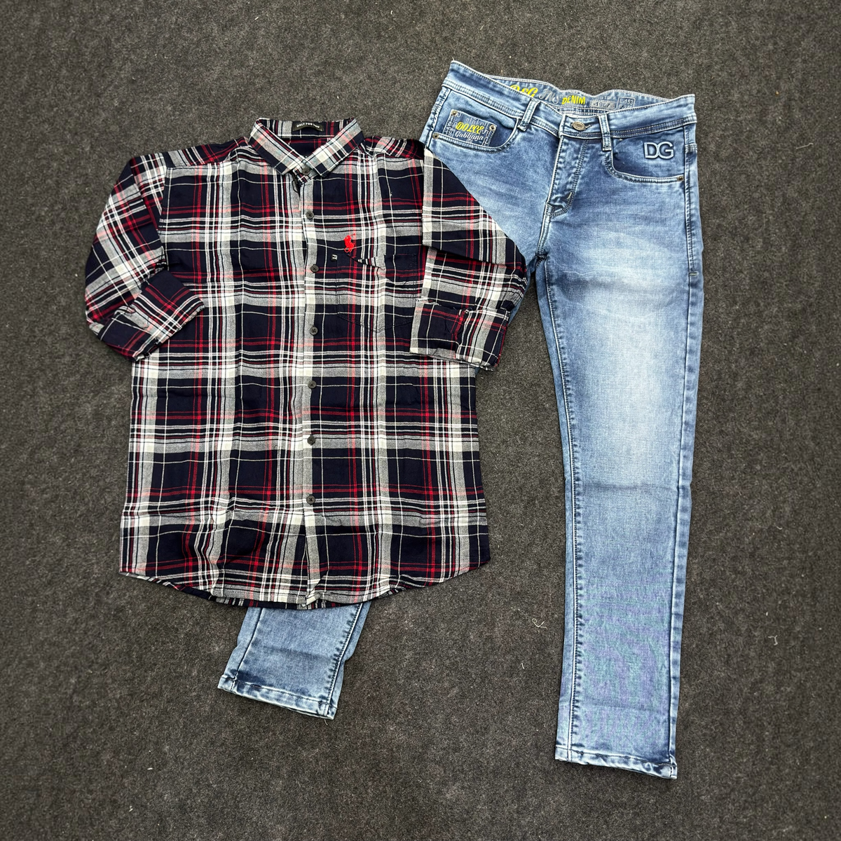 Chex shirt Denim Jeans Combo