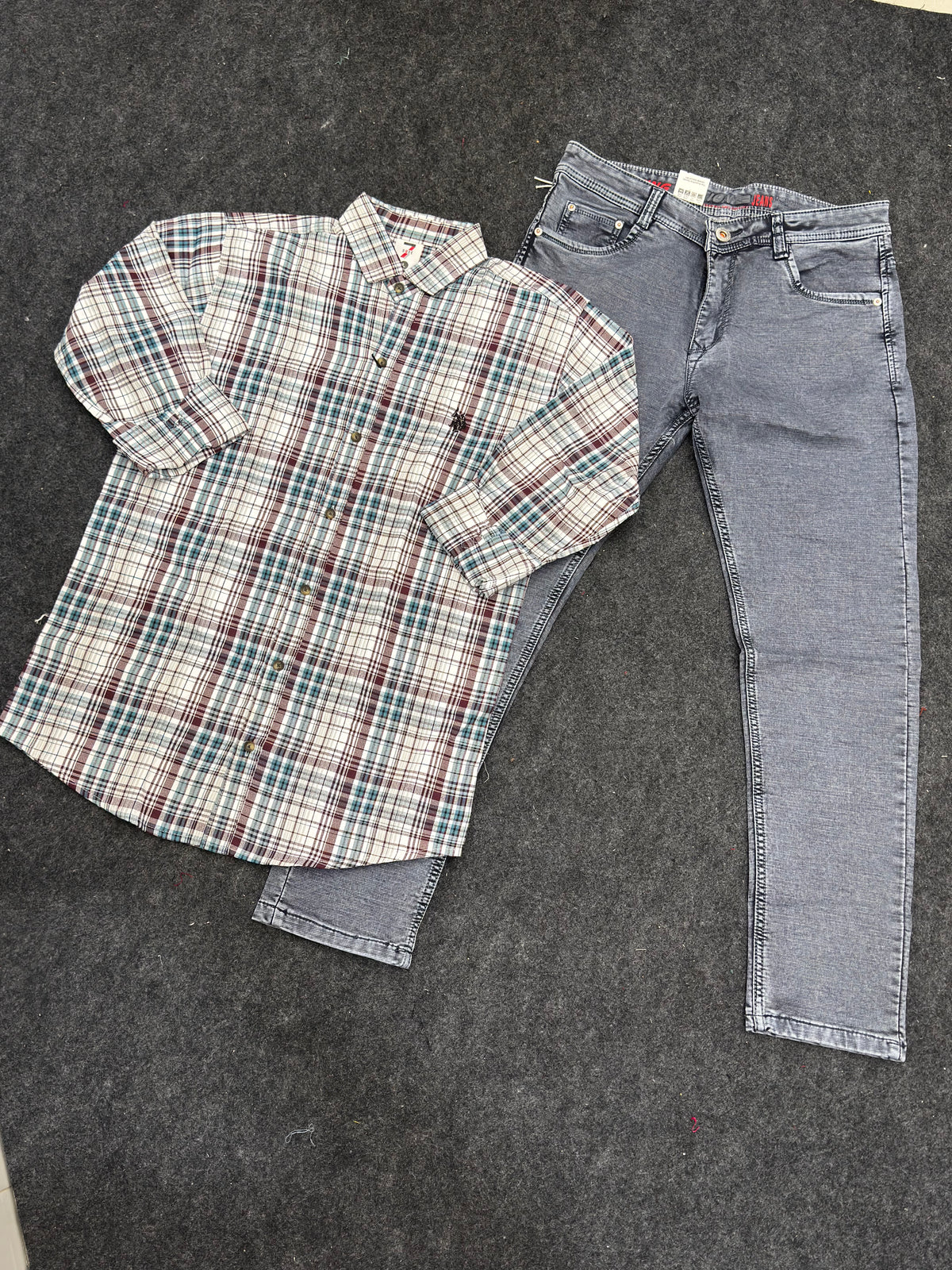 Premium Chex shirt Denim Jeans Combo
