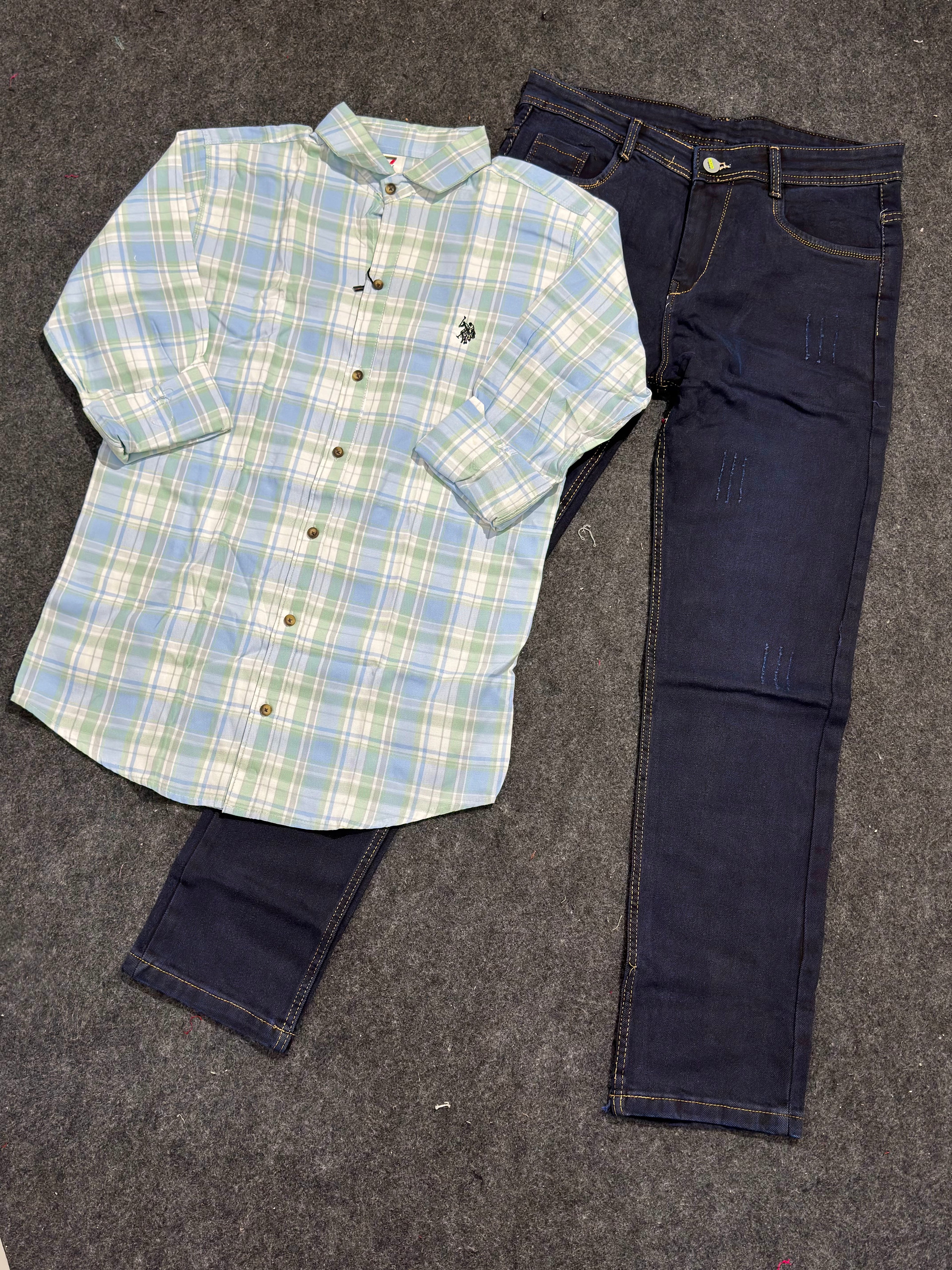Premium Chex shirt Denim Jeans Combo