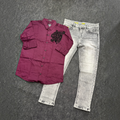 Stonework Plan shirt Denim Jeans Combo