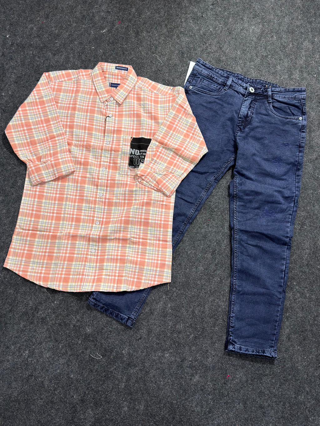 Premium Chex shirt Damage Jeans Combo