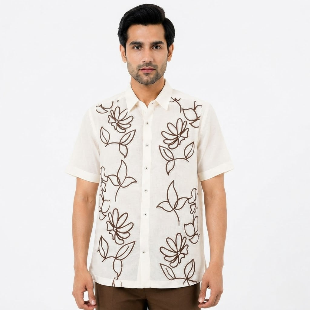 Premium Ivory Floral Embroidered Shirt