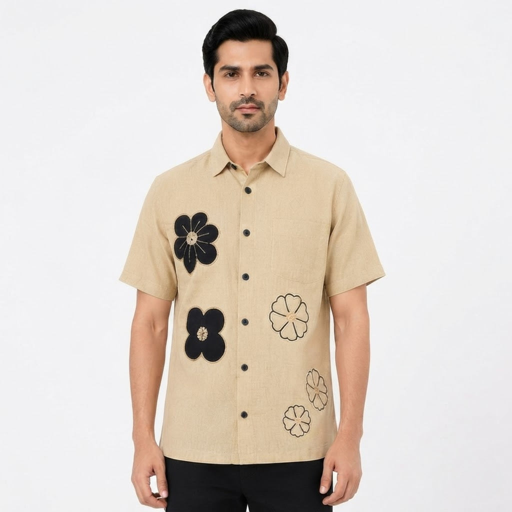 Premium Sand Beige Floral Shirt