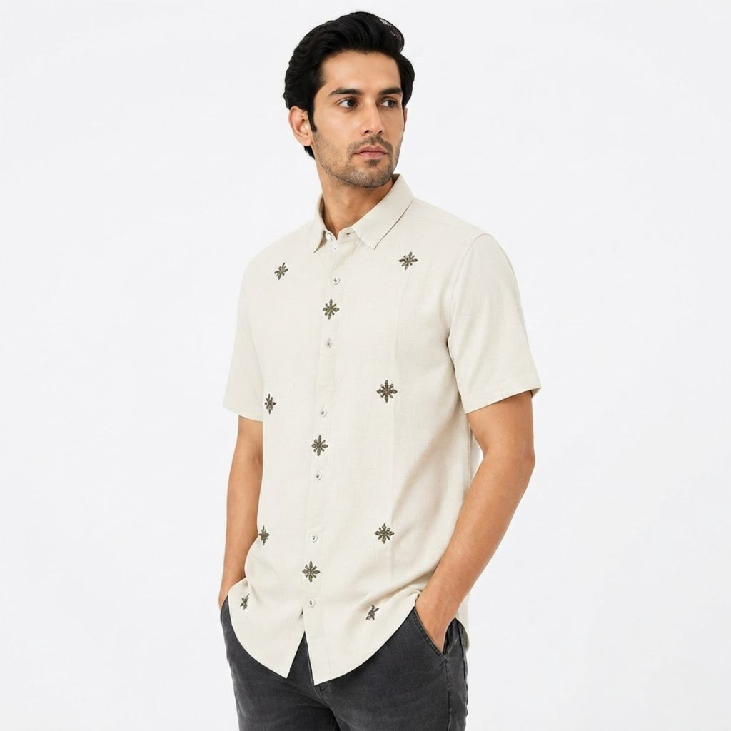 Premium Ivory Heritage Embroidered Shirt