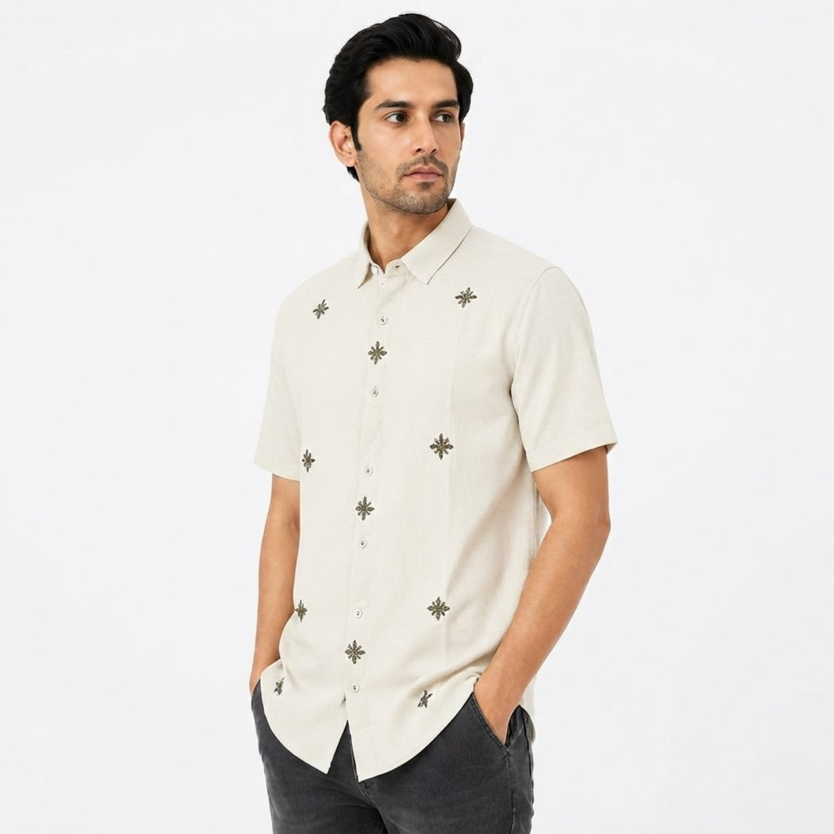 Premium Ivory Heritage Embroidered Shirt