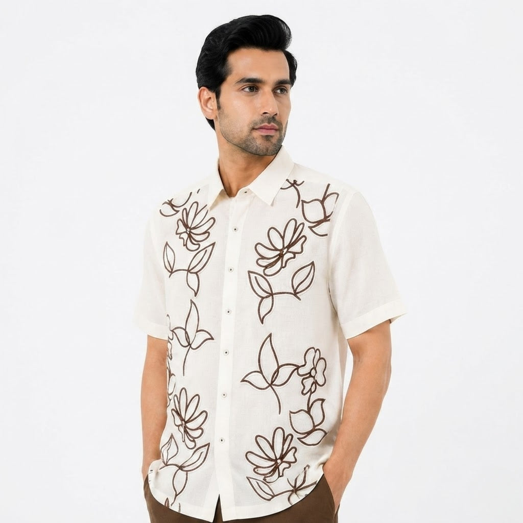 Premium Ivory Floral Embroidered Shirt
