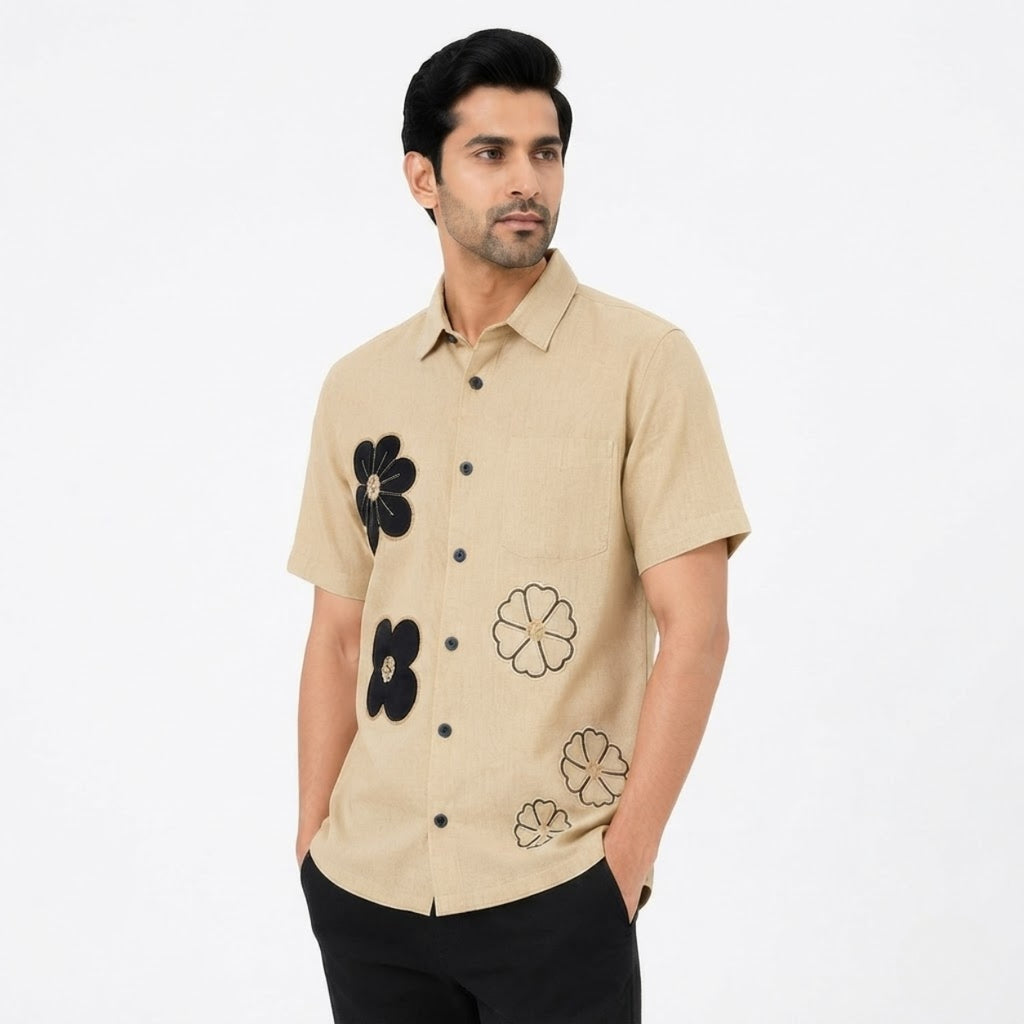 Premium Sand Beige Floral Shirt