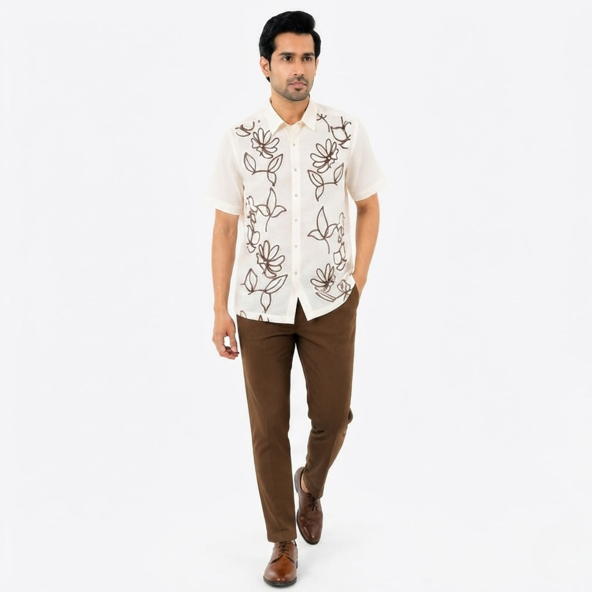 Premium Ivory Floral Embroidered Shirt