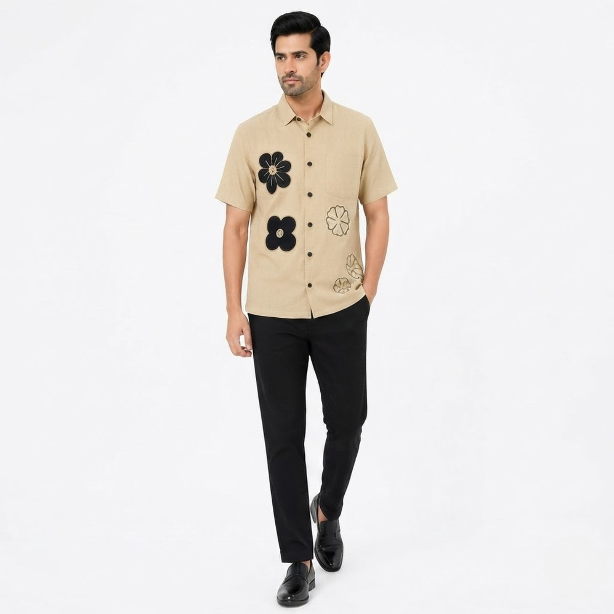 Premium Sand Beige Floral Shirt
