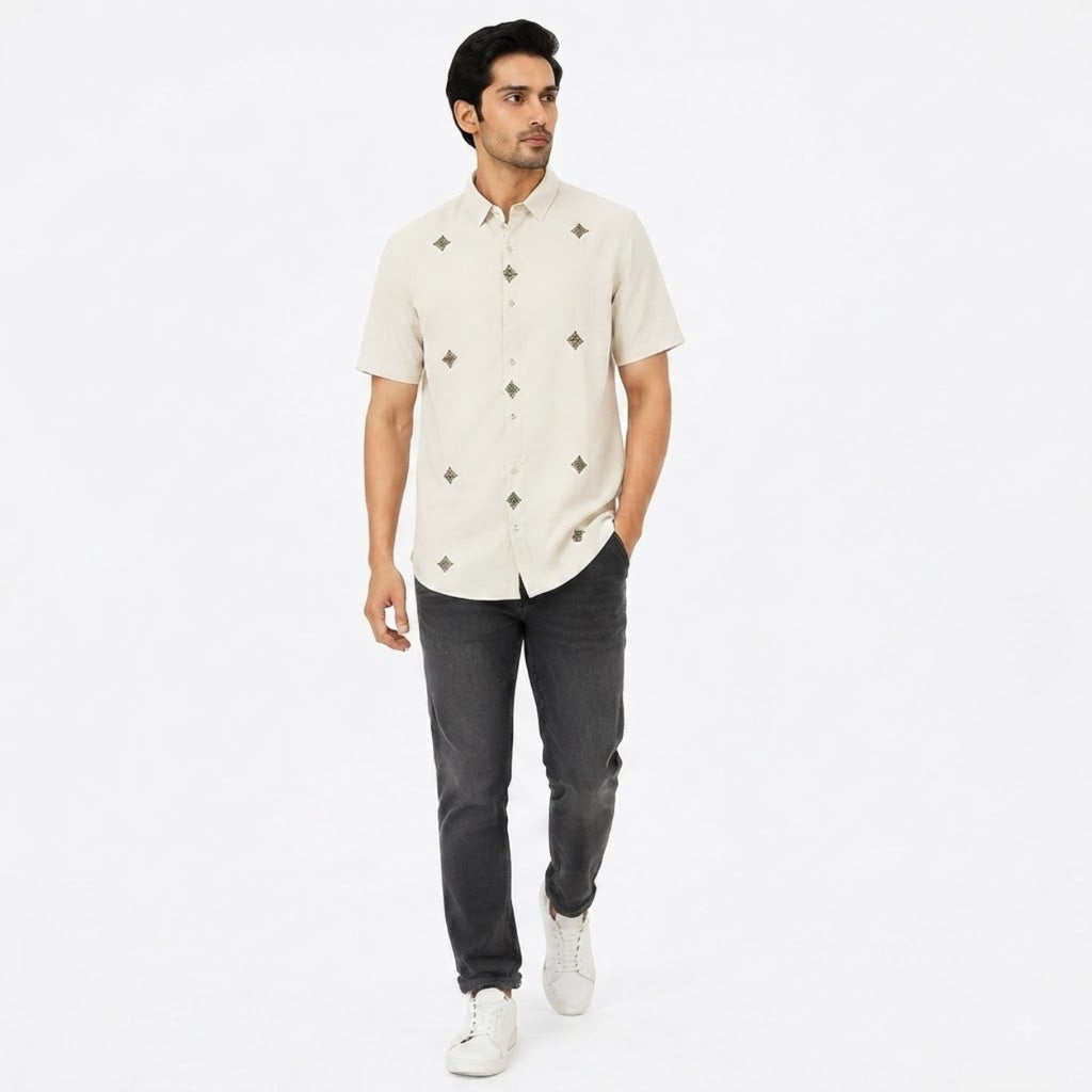 Premium Ivory Heritage Embroidered Shirt