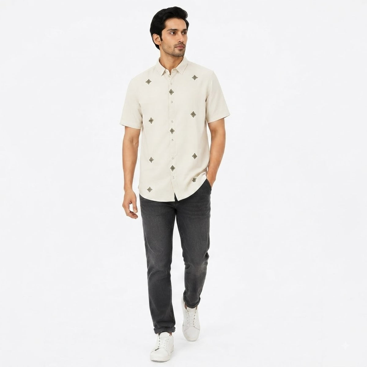 Premium Ivory Heritage Embroidered Shirt