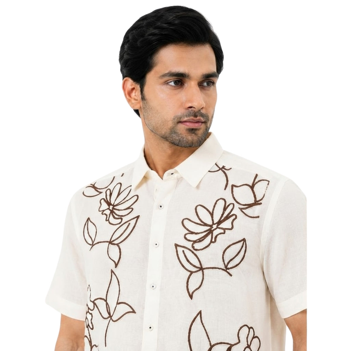 Premium Ivory Floral Embroidered Shirt