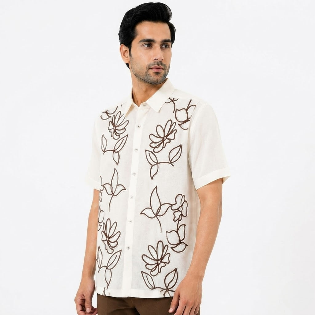 Premium Ivory Floral Embroidered Shirt